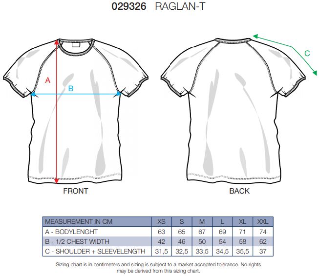 Maattabel voor T-shirt Clique Raglan-T 029326