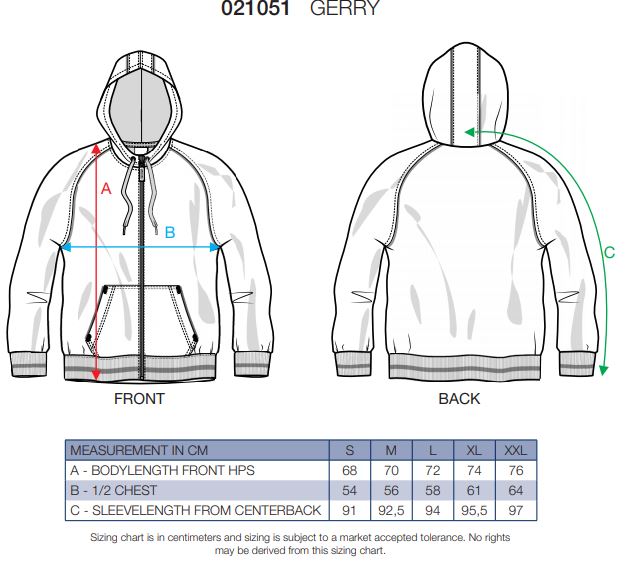 Maattabel voor Sweater Clique Hooded Gerry 021051