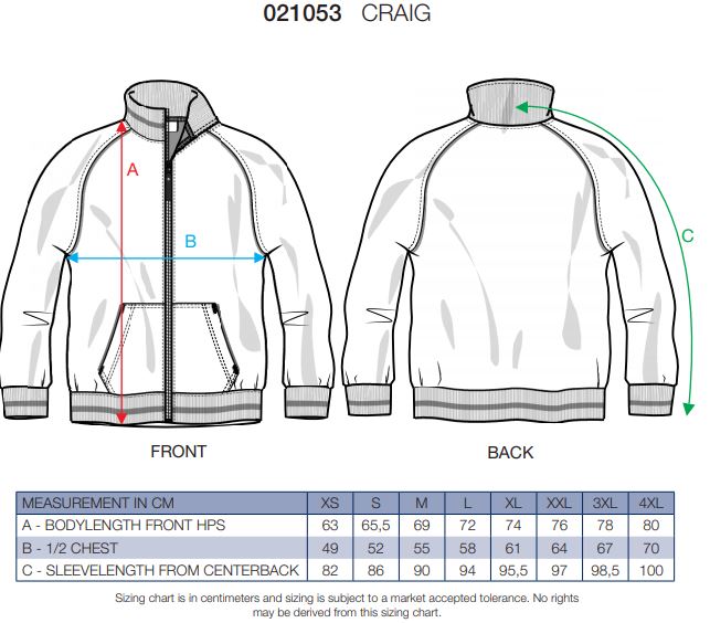 Maattabel voor Sweater Clique Craig 021053