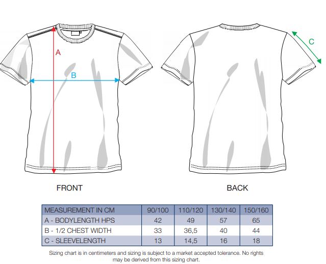 Maattabel voor T-shirt Clique Basic-T Junior