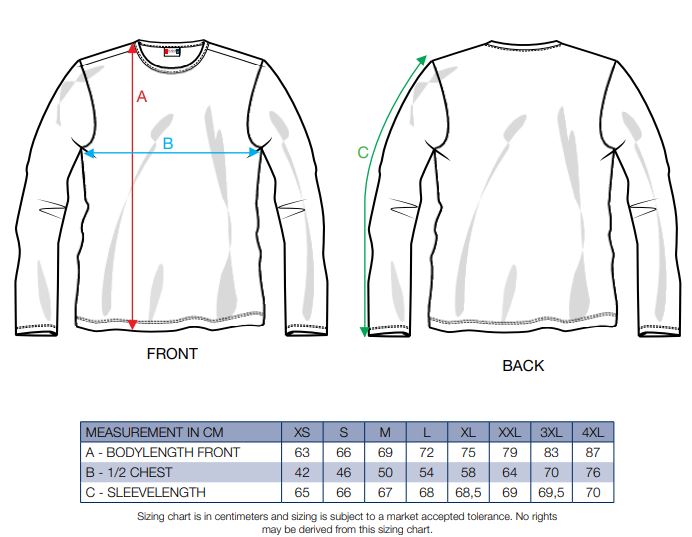 Maattabel voor T-shirt Clique Basic LM