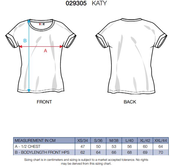 Maattabel voor T-shirt Clique Katy 029305