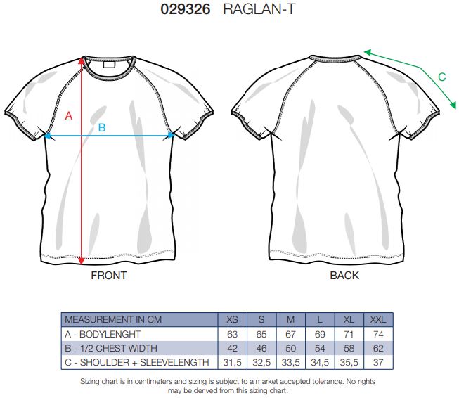 Maattabel voor T-shirt Clique Raglan-T 029326