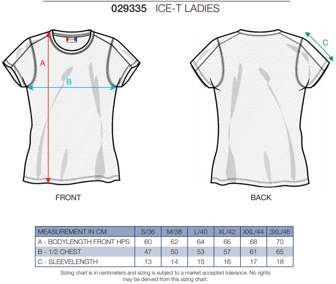 Maattabel voor Dames T-shirt Clique Ice-T Ladies 029335