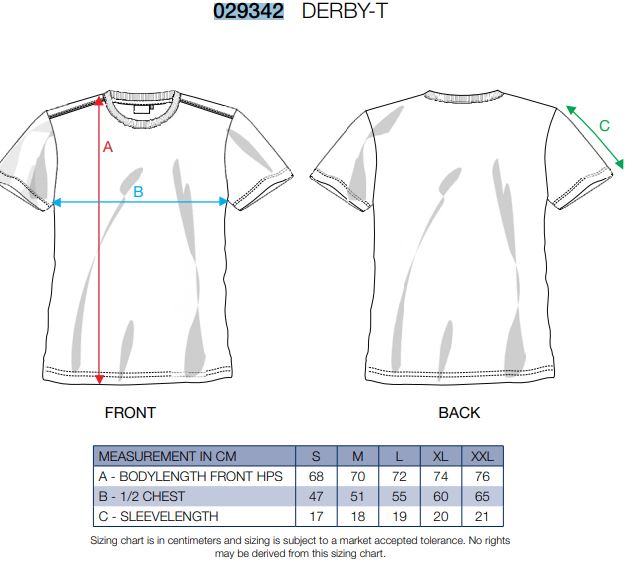 Maattabel voor Heren T-shirt Clique Derby