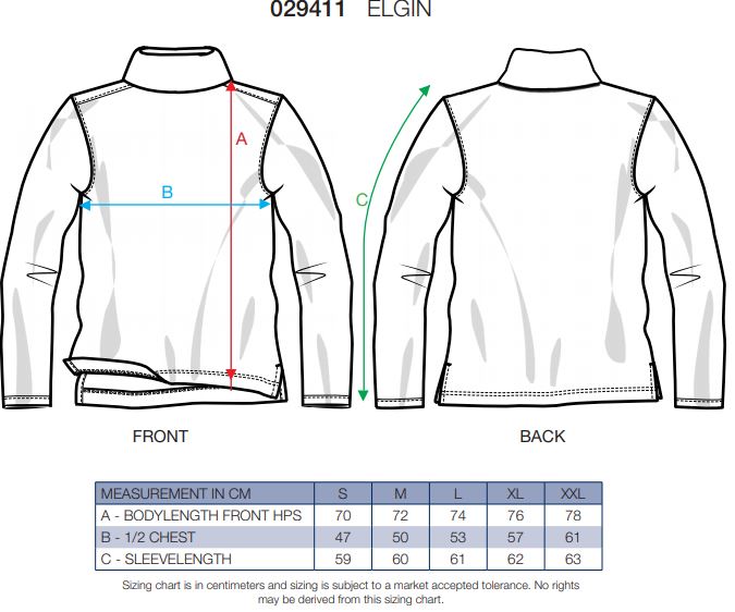 Maattabel voor Heren Sweater Clique Elgin 029411