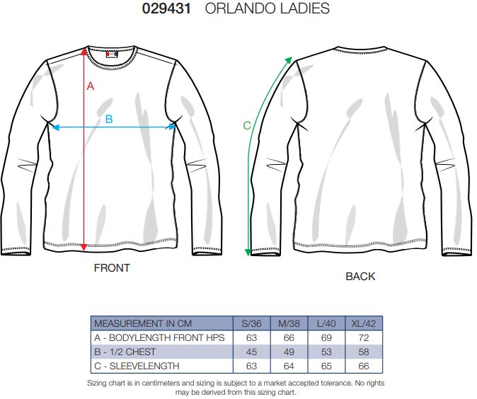 Maattabel voor Dames T-shirt Clique Orlando