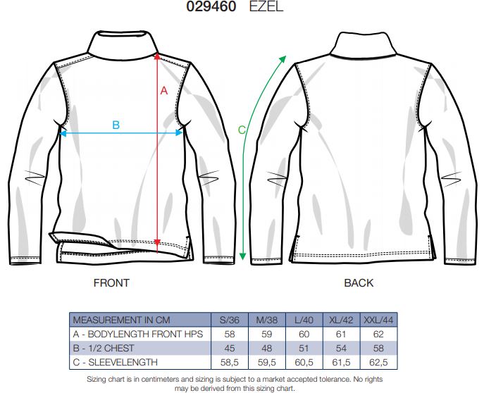 Maattabel voor Damesshirt Rollneck Clique Ezel 029460