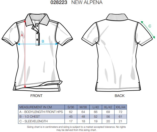 Maattabel voor Damespolo Clique New Alpena 028223