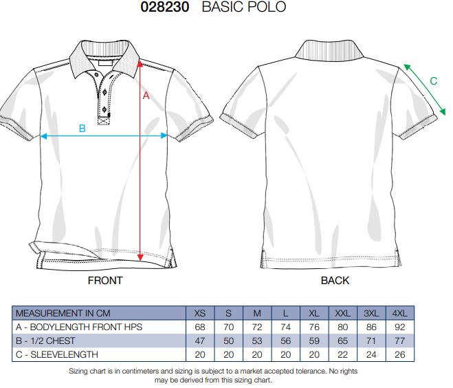 Maattabel voor Herenpolo Clique 028230 Basic