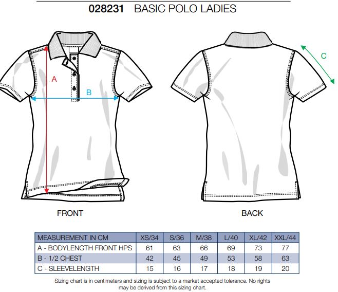 Maattabel voor Damespolo Clique Basic 028231
