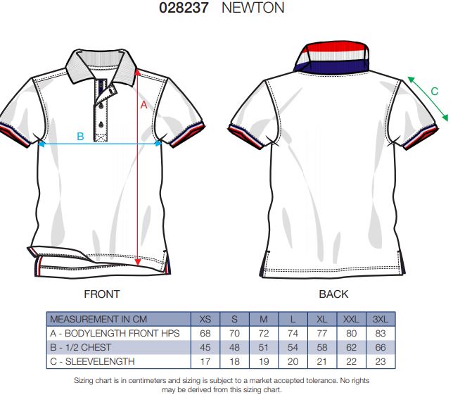 Maattabel voor Herenpolo Clique Newton