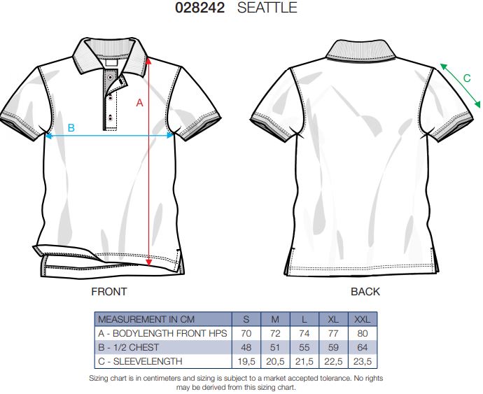 Maattabel voor Heren Polo Clique Seattle
