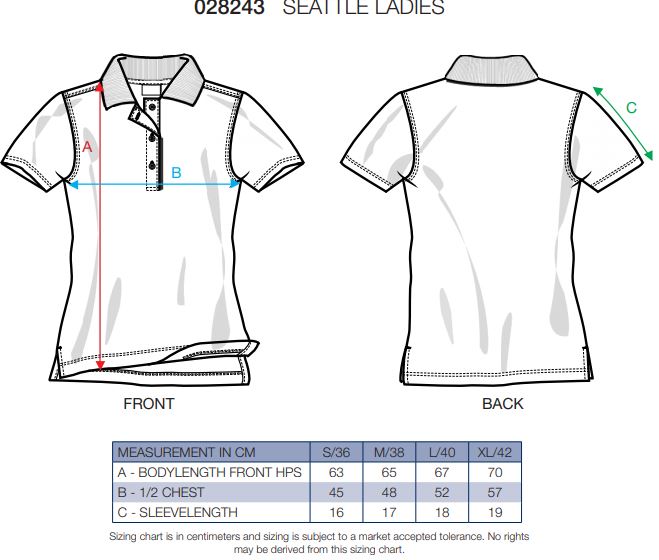 Maattabel voor Dames Polo Clique Seattle