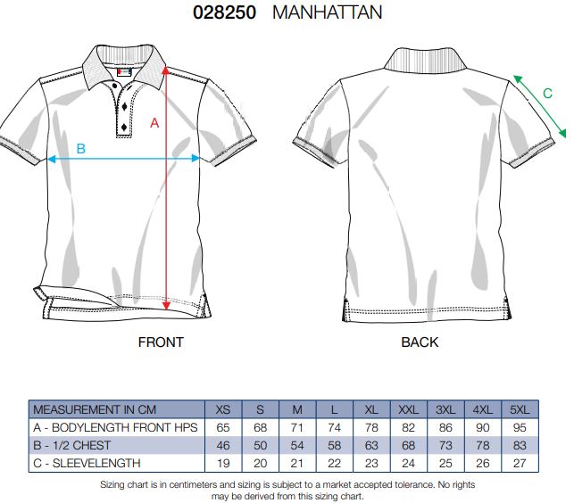 Maattabel voor Heren Polo Clique Manhattan