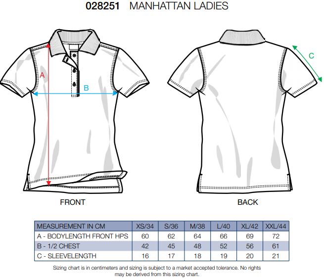 Maattabel voor Dames Polo Clique Manhattan