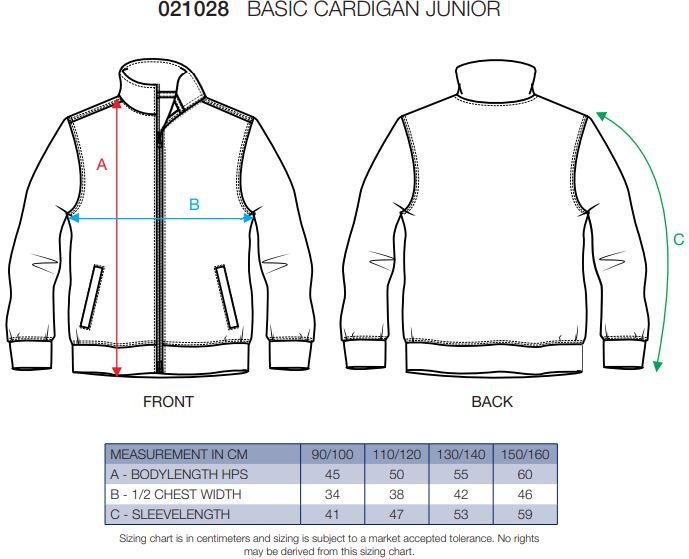 Maattabel voor Kindervest Clique Basic Junior