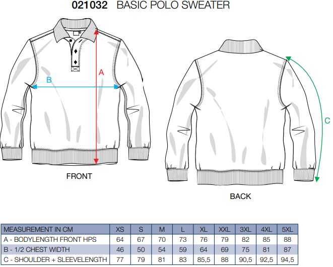 Maattabel voor Polosweater Clique Basic 021032