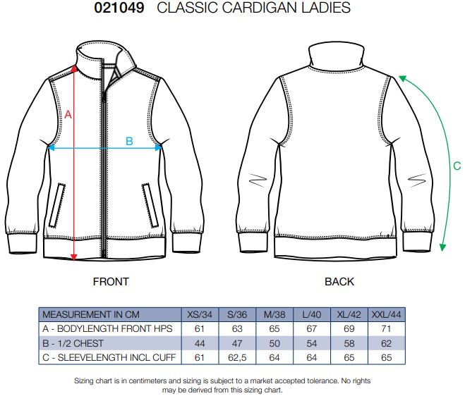 Maattabel voor Vest Clique Classic Cardigan Ladies 021049