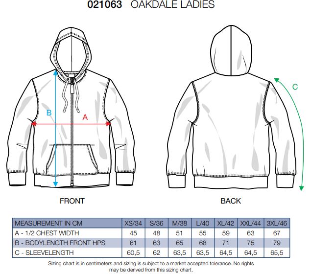 Maattabel voor Dames Hoodie Clique Oakdale 021063