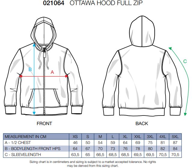 Maattabel voor Vest Clique Ottawa 021064