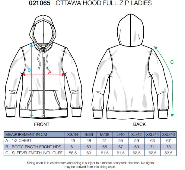 Maattabel voor Dames Vest Clique Ottawa 021065