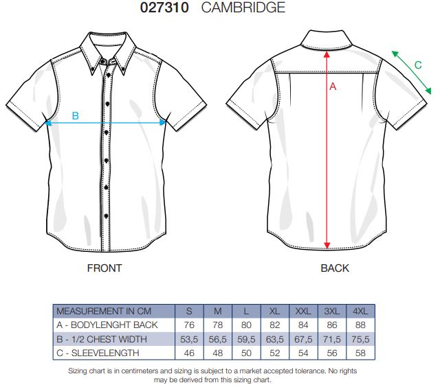 Maattabel voor Blouse Clique New Cambridge Korte Mouwen