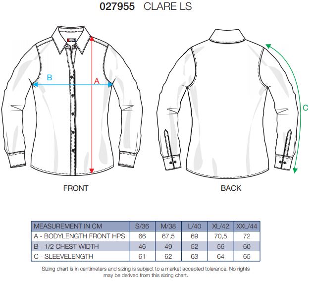 Maattabel voor Damesblouse Clique Clare