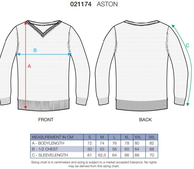 Maattabel voor Sweater Clique Aston 021174
