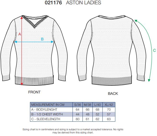 Maattabel voor Dames Sweater Clique Aston Ladies 021176
