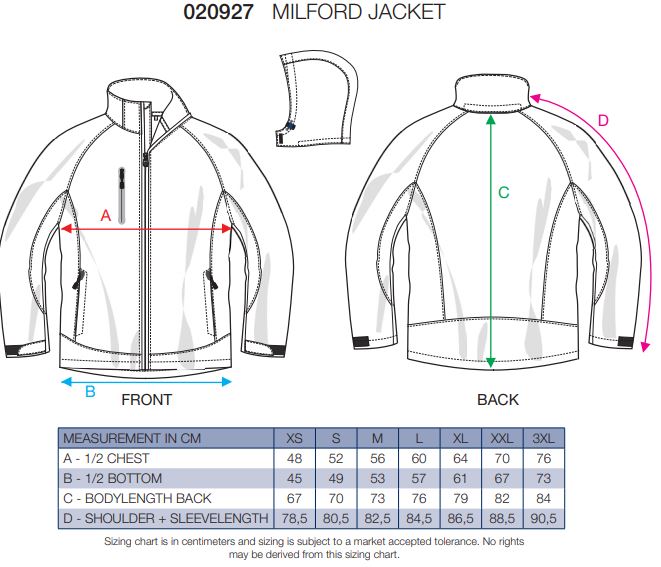 Maattabel voor Heren Jas Clique Milford Softshell