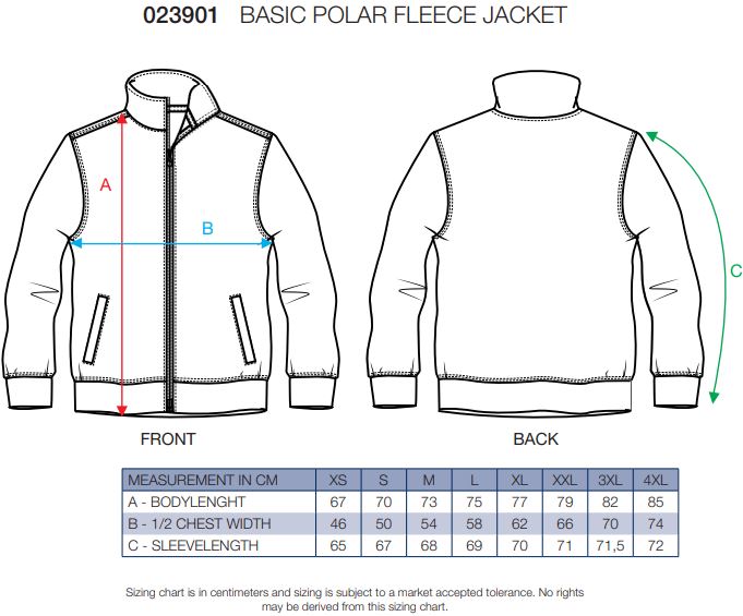 Maattabel voor Fleecevest Clique Basic Polar 023901