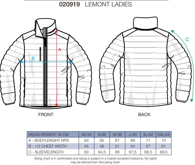 Maattabel voor Damesjas Clique Lemont 020919