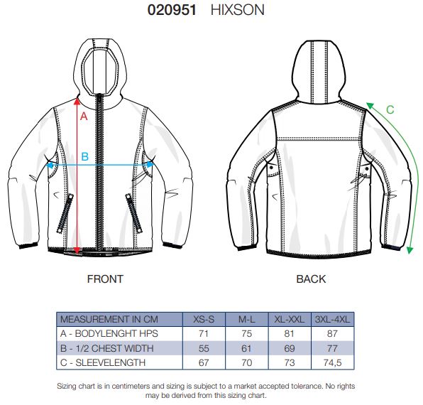 Maattabel voor Windjack Clique Hixson