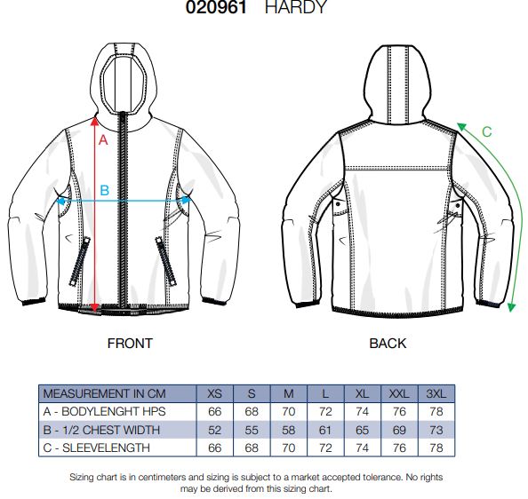 Maattabel voor Jas Clique Hardy Windjack