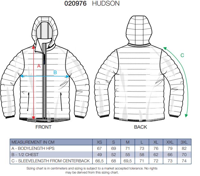 Maattabel voor Herenjas Clique Hudson 020976