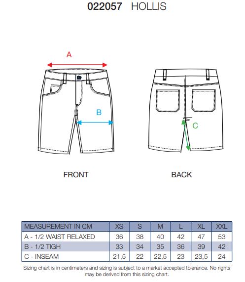 Maattabel voor Korte Broek Clique Hollis 022057