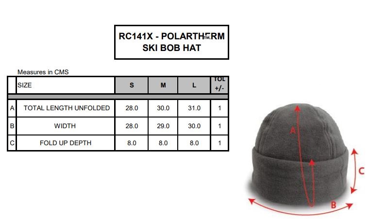 Maattabel voor Polartherm Result Ski Bob Muts