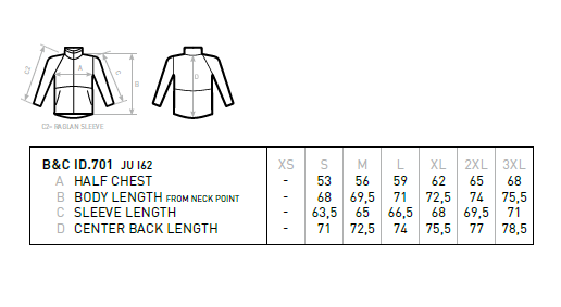 Maattabel voor Heren Jas B&C Softshell 445.42