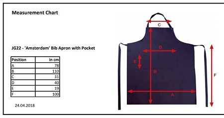 Maattabel voor Halterschort Jassz Bib Basic met zak