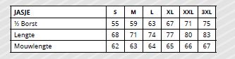 Maattabel voor Werkjas Huismerk POL/KAT