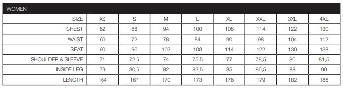 Maattabel voor Dames Sportbroek Craft Rush Wind Pants