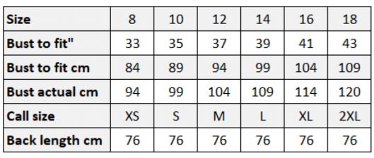 Maattabel voor Dames Koksbuis Premier Longsleeve