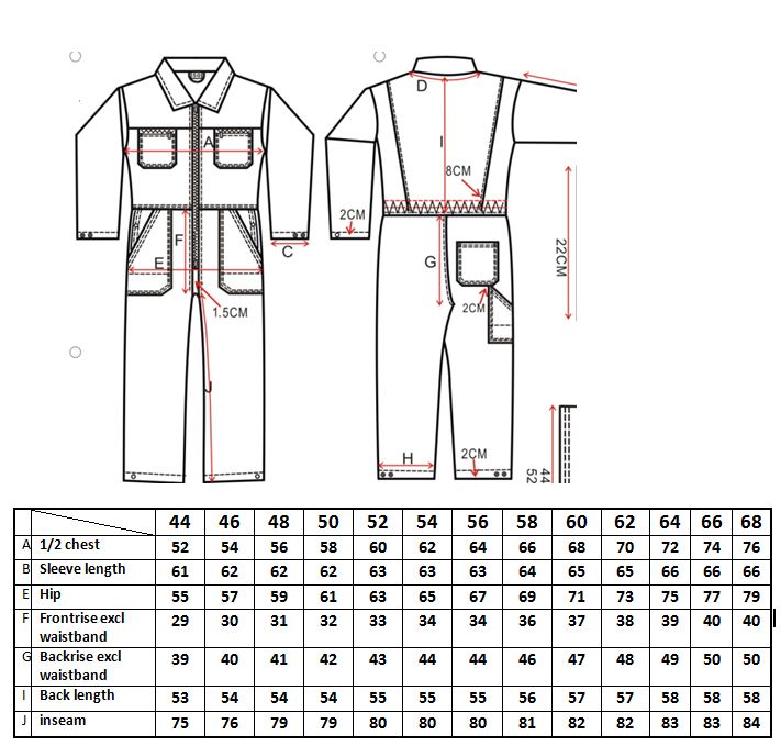 Maattabel voor Winteroverall Huismerk Gevoerd Pol/Kat