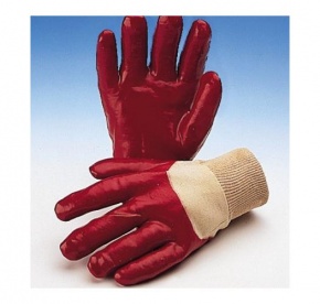 Handschoen PVC rood, tricot manchet, ventilerende rugzijde