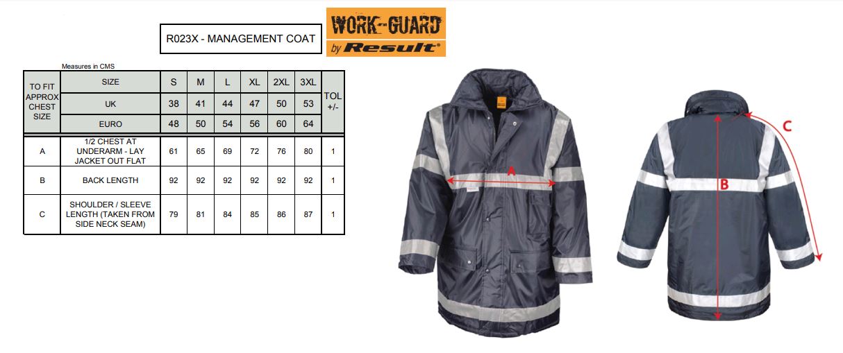 Maattabel voor Jacket Safety Result R23