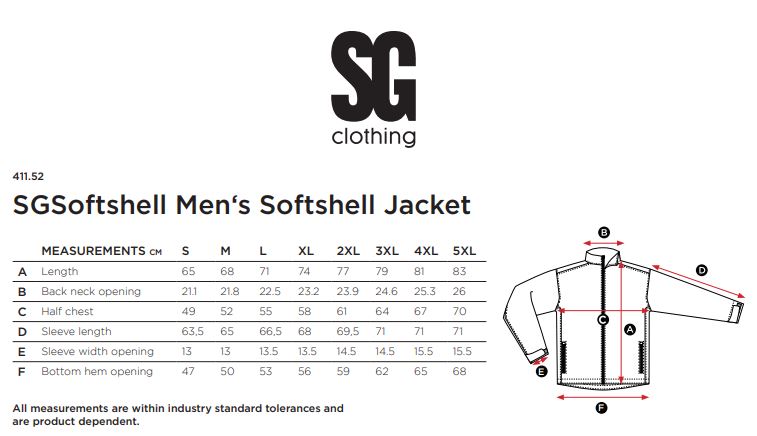 Maattabel voor Softshell Jacket SG Kids\' Softshell Jacket