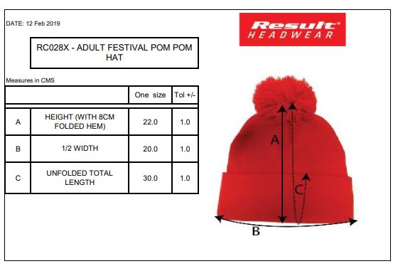 Maattabel voor Muts Result Pom Pom Beanie