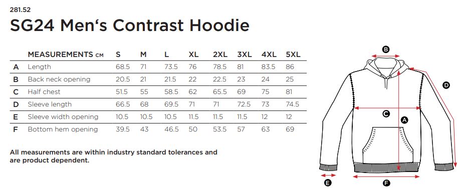 Maattabel voor Kinder Hoodie SG Contrast