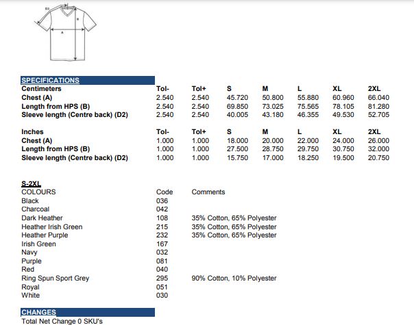 Maattabel voor T-shirt Gildan Soft Style V-neck